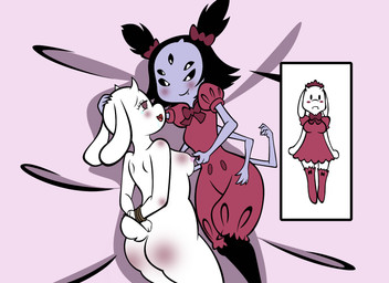anthro bdsm big_breasts blush bondage bound breasts butt clothed clothing female female/female fur hair horn legwear maid_uniform mature_female mind_break multi_arm multi_eye multi_limb nipple_fetish nipple_pinch nipple_play nipples nude pinch simple_background smile tail uniform white_body white_fur reimon-master-ii undertale undertale_(series) muffet toriel animal_humanoid arachnid arachnid_humanoid arthropod arthropod_humanoid boss_monster_(undertale) humanoid mammal spider spider_humanoid digital_media_(artwork) hi_res