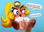 ambiguous_gender anthro anus armor big_penis big_pussy blonde_hair blush clothing disembodied_hand disembodied_penis duo emanata female footwear genitals glans hair headgear headgear_only helmet helmet_only human_on_anthro humanoid_genitalia humanoid_penis imminent_sex interspecies male male/female penis plump_labia ponytail pussy shoes dibujito mario_bros nintendo paper_mario goombella goomba human mammal waddling_head absurd_res hi_res