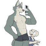 5_fingers abs anime_nosebleed anthro areola barazoku biceps biped black_boxer_briefs black_clothing black_underwear blood bodily_fluids boxer_briefs boxer_briefs_only brown_nose bulge cellphone claws closed_smile clothed clothed_anthro clothed_male clothing countershade_fur countershading deltoids detailed_bulge duo electronics eyebrow_scar eyebrows facial_scar finger_claws fingers floppy_ears fur holding_cellphone holding_object holding_phone holding_smartphone humanoid_hands looking_at_another's_bulge looking_at_cellphone looking_at_object looking_at_phone male male/male male_anthro monotone_background mouth_closed muscular muscular_anthro muscular_male navel nipples nosebleed obliques pecs phone pink_areola pink_nipples scar shirt simple_background smartphone smile standing taking_picture taking_selfie tan_body tan_fur three-quarter_view topless topless_anthro topless_male topwear triceps underwear underwear_only vein veiny_muscles white_background jrjresq beastars jack_(beastars) legoshi_(beastars) bird_dog canid canine canis domestic_dog hunting_dog labrador mammal retriever wolf 1:1 digital_drawing_(artwork) digital_media_(artwork) flat_colors hi_res