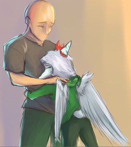 anthro bald biped blue_body bone_frill bottomwear clothed clothed_anthro clothed_female clothed_human clothed_male clothing comforting duo feathered_wings feathers female frill_(anatomy) gradient_background green_bottomwear green_clothing green_hoodie green_pants green_topwear grey_body grey_clothing grey_feathers grey_hair grey_shirt grey_topwear hair hoodie hug long_hair male male_human markings pants shirt simple_background striped_markings stripes topwear wings worried young young_anthro young_female synthawk cavemanon_studios snoot_game amber_(snoot_game) anon_(snoot_game) human mammal prehistoric_species pterosaur reptile scalie 2025 colored daughter_(lore) father_(lore) father_and_child_(lore) father_and_daughter_(lore) parent_(lore) parent_and_child_(lore) parent_and_daughter_(lore)