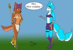 alternate_costume anthro blue_body blue_fur brown_body brown_fur clothing clothing_swap cosplay duo female fur gloves handwear plantigrade staff lonelywolfy nintendo star_fox kincaid krystal_(star_fox) canid canine fox mammal hi_res