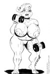 3_toes anthro areola barefoot belly belly_overhang big_belly big_breasts bodily_fluids bracelet breasts buckteeth deep_navel dumbbell erect_nipples exercise feet female genitals hair hair_over_eye half-closed_eyes jewelry looking_up mature_anthro mature_female narrowed_eyes navel nipples nude overweight overweight_anthro overweight_female pussy simple_background solo standing sweat teeth text thick_thighs tired tired_eyes toes weights white_background wide_hips tiquitoc looney_tunes the_looney_tunes_show warner_brothers patricia_bunny lagomorph leporid mammal rabbit 2022 dated graphite_(artwork) hi_res monochrome signature traditional_media_(artwork) url