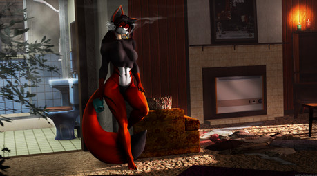cigarette clothing female midriff morning panties solo underwear warfaremachine warfaremachine_(modeler) fan_character warfare_yennsee yennsee_miller canid canine fox mammal 3d_(artwork) absurd_res digital_media_(artwork) hi_res source_filmmaker_(artwork)