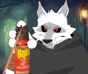 anthro bald_tree black_cloak black_clothing black_sclera claws cloak clothing finger_claws forest fur grey_body grey_fur holding_spray_can male plant red_eyes screencap_redraw solo street_lamp tree upset white_body white_fur vistrou dreamworks puss_in_boots_(franchise) raid_(brand) victor_van_dort_spraying_raid_and_screaming death_(puss_in_boots) canid canine canis mammal wolf 2023 meme