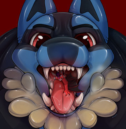 anthro bodily_fluids drooling drooling_tongue duo fangs male mouth_shot open_mouth oral_vore pool_toy saliva teeth tongue vore mrsholtz nintendo pokemon bat generation_4_pokemon lucario mammal pokemon_(species) hi_res