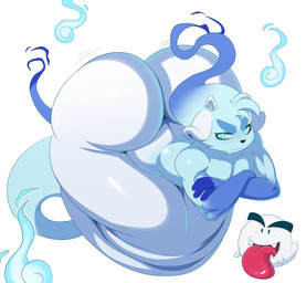 anthro big_butt big_tongue bleh blush bottom_heavy butt crossed_arms curvy_figure femboy horn huge_butt long_tongue looking_at_viewer male semi-anthro simple_background solo thick_thighs tongue tongue_out white_background wide_hips sssonic2 mario_bros nintendo kai_the_cervine_ghost boo_(mario) deer ghost mammal spirit absurd_res hi_res