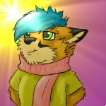 anthro clothed clothing green_eyes male scarf shirt solo sun topwear kawolfsdream canid canine fox mammal foxy_(disambiguation) 1:1