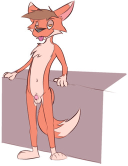 anthro balls bedroom_eyes black_nose brown_hair eyebrows fangs front_view fur genitals hair half-closed_eyes looking_at_viewer male multicolored_body multicolored_ears multicolored_fur narrowed_eyes orange_body orange_ears orange_eyes orange_fur orange_tail penis raised_eyebrow seductive sharp_teeth small_penis smile solo standing tail tan_body tan_ears tan_fur tan_tail teeth tongue tongue_out two_tone_body two_tone_ears two_tone_fur two_tone_tail iblit canid canine canis fox mammal 2023 digital_media_(artwork)