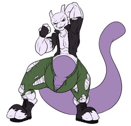 after_transformation anthro belly big_belly big_tail clothing fist flexing grin grinding hand_behind_head looking_at_viewer male raised_arm smile solo spread_legs spreading tail tearing_clothing thick_tail torn_clothing transformation conditional_dnp samagthrav2 nintendo pokemon generation_1_pokemon legendary_pokemon mewtwo pokemon_(species) absurd_res hi_res tagme