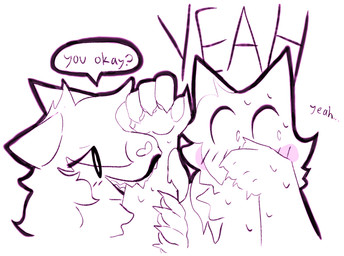5_fingers anthro arm_bite bite biting_another blush bodily_fluids covering covering_mouth dialogue duo female female/female fingers heart_nose heart_symbol looking_at_another looking_at_partner looking_away nibbling pawpads speech_bubble sweat text bigsteppies mythology canid canine mammal mythological_canine mythological_creature werecanid werecanine werecreature werewolf black_and_white english_text hi_res monochrome