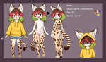 anthro barefoot blush bottomwear butt clothed clothing collarbone denim denim_bottomwear denim_clothing denim_shorts drawstring fangs feet female flat_chested fur genitals hair hood_up hoodie inner_ear_fluff loli looking_at_viewer multicolored_body multicolored_fur multicolored_hair multiple_angles navel nipples nude organs pawpads purple_eyes rear_view shorts simple_background smile solo standing stomach tail teeth text toes topwear tuft two_tone_body two_tone_fur vulva white_body white_fur young celestebunny chocofresa_(celestebunny) felid feline mammal serval absurd_res full-length_portrait hi_res model_sheet portrait