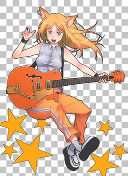 blonde_hair clothed clothing electric_guitar female guitar hair musical_instrument playing_guitar playing_music plucked_string_instrument solo string_instrument y2k_(graphic_design) 自慰苺 animal_humanoid cat_humanoid felid felid_humanoid feline feline_humanoid humanoid mammal mammal_humanoid