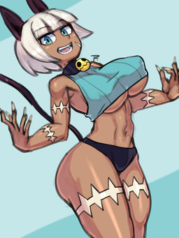 arm_scar athletic athletic_female athletic_humanoid blue_background blue_eyes breasts cheek_scar clothed clothing collar crop_top facial_scar fangs female fingernails hair long_fingernails looking_at_viewer midriff nails navel neck_scar nipple_outline open_mouth open_smile panties pantsless scar shirt simple_background smile solo standing tail tan_body tan_skin teeth thick_thighs three-quarter_view topwear under_boob underwear white_hair wide_hips painting_fish skullgirls nadia_fortune animal_humanoid cat_humanoid felid felid_humanoid feline feline_humanoid humanoid mammal mammal_humanoid 2021 3:4 absurd_res digital_drawing_(artwork) digital_media_(artwork) hi_res portrait signature three-quarter_portrait