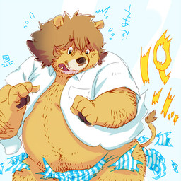 anthro belly black_nose brown_body clothed clothing kemono male moobs navel open_clothing open_shirt open_topwear overweight overweight_male shirt solo topwear conoji felid lion mammal pantherine 1:1 2015