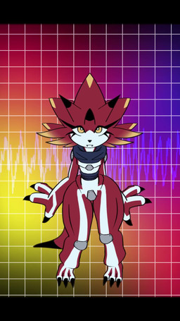 ambiguous_gender anthro claws clothing dancing eyelashes fangs female gradient_background grid_layout high-angle_view horn looking_at_viewer low-angle_view male markings music red_body simple_background solo suggestive suggestive_look suggestive_pose teeth white_markings wide_hips yellow_eyes yellow_markings b00b00keys bandai_namco digimon betelgammamon digimon_(species) scalie 9:16 animated animation_meme full-length_portrait hi_res meme portrait short_playtime sound video