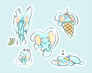 ambiguous_gender bar_emanata big_ears biped bipedal_feral blush blush_stickers cherry dessert emanata eyes_closed feral fluffy fluffy_tail food fruit fur ice_cream lying mouthless notched_ear on_front outline plant scared semi-anthro simple_background sleeping solo sound_effects tail teal_background teal_body teal_fur text vowelless vowelless_sound_effect white_outline zzz 0olqplo0 kirby_(series) kirby_and_the_forgotten_land nintendo elfilin alien ambient_caterpillar capiller chinchillid mammal rodent starling_(kirby) 5:4 digital_drawing_(artwork) digital_media_(artwork) english_text multiple_images male_(lore)