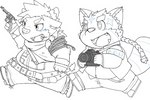 anthro bottomwear camera chibi clothing cute_fangs duo fangs gun humanoid_hands kemono male nipples overalls pants ranged_weapon shirt slightly_chubby teeth topwear walking weapon bear_2key lifewonders tokyo_afterschool_summoners babe_bunyan_(tas) zhurong_(tas) ailurid bovid bovine cattle mammal red_panda 2022