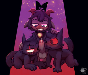 anthro balls bell black_body blush bodily_fluids collar dominant erection fur genital_fluids genitals group group_sex horn humanoid_genitalia humanoid_penis kneeling leash male male/male nude penis precum scar sex simple_background smile submissive tail threesome nutty_bo cult_of_the_lamb massive_monster_(studio) aym_(cult_of_the_lamb) baal_(cult_of_the_lamb) goat_(cult_of_the_lamb) purple_crown_(cult_of_the_lamb) bovid caprine domestic_cat felid feline felis goat mammal hi_res brother_(lore) brothers_(lore) indirect_incest_(lore) sibling_(lore) twins_(lore)