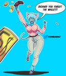 anthro big_breasts blue_hair bottomwear breasts cat_tail cleavage clothed clothing denim denim_bottomwear denim_clothing female hair jeans pants running solo thyhsilverfeet cartoon_network the_amazing_world_of_gumball nicole_watterson felid feline mammal absurd_res hi_res