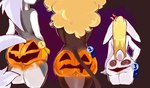 afro angry anthro big_butt blonde_hair bodypaint butt butt_focus ears_down female grey_hair group hair holidays jack-o'-lantern medal pivoted_ears pumpkin_butt rear_view scut_tail short_tail tail trio white_tail smort_bee halloween helluva_boss mythology loona_(helluva_boss) canid canid_demon canine canis demon felid hellhound lagomorph leporid mammal mythological_canine mythological_creature pantherine rabbit wolf 2024