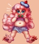 3_toes anthro belly big_belly bow_(feature) buckteeth claws clothing curling_toes feet female hair hat headgear headwear pawpads paws pink_hair shocked slightly_chubby small_clothes solo surprise teeth toe_claws toes young young_anthro d685ab7f absurd_res hi_res