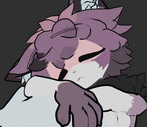 5_fingers :3 anthro big_ears big_tail black_body black_fur blue_body blue_fur blue_nose blue_tail checkered checkered_background cheek_tuft chest_tuft claws close-up cute_fangs digitigrade ear_tuft eyelashes eyes_closed facial_tuft fangs fingers fluffy fluffy_ears fluffy_tail fur hair hand_on_tail head_on_tail head_tuft inner_ear_fluff male mouth_closed multicolored_body multicolored_fur multicolored_hair multicolored_tail neck_tuft outline pattern_background pink_body pink_fur pink_hair pose purple_body purple_fur purple_hair raised_arm resting simple_background size_difference skinny sleeping small_nose smaller_male smile solo tail teeth tired tired_eyes tuft white_body white_fur white_hair qin qatto_(qin) domestic_cat felid feline felis mammal 2026 3d_(artwork) cel_shading colored digital_media_(artwork) hi_res shaded