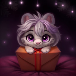 ambiguous_gender box container feral fur gift_box hair holidays lights looking_at_viewer pink_hair present_box purple_eyes whiskers white_body white_fur spectralfox1521 christmas yunna_(monstercheetah) felid feline felis mammal pantherine tiger 1:1 hi_res