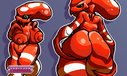 anthro areola aroused aroused_face belly big_areola big_breasts big_butt bone breasts butt butt_focus butt_grab claws curious curvy_figure deformation deformed deformed_face exposed_breasts female hand_on_butt huge_breasts looking_at_viewer looking_away looking_back multicolored_body navel nipples not_furry nude nude_anthro nude_female presenting presenting_hindquarters red_body red_skin seductive shadow simple_background skull solo solo_focus standing text thick_thighs two_tone_body white_body wide_hips pseudare dead_ahead alien arthropod insectoid_(dead_ahead) undead zombie 5:3 artist_name digital_media_(artwork) pixel_(artwork) signature tagme