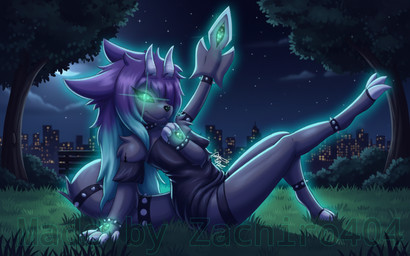 ambient_glow anthro bracelet choker city cityscape claws clothing detailed_shading fantasy fur glowing glowing_eyes green_eyes hair jewelry legwear long_hair looking_at_viewer male multicolored_hair mystical necklace night plant purple_body purple_fur purple_hair raised_arm reclining_pose sky skyline solo star starry_sky thigh_highs tree turquoise_hair two_tone_hair zachiro404 zachiro_(zachiro404) hellveon 16:10 digital_media_(artwork) high_contrast widescreen