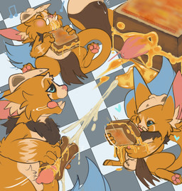 animal_genitalia animal_penis anthro balls black_sclera blue_body blue_eyes blue_fur bodily_fluids bottomwear canine_genitalia canine_penis cheese close-up clothed clothing cum cum_in_mouth cum_inside cumshot dairy_products dripping eating ejaculation eyes_closed fangs food food_fetish food_penetration food_play food_sex fur genital_fluids genitals grilled_cheese happy holding_object improvised_sex_toy knot loincloth loincloth_only looking_pleasured male masturbation melted_cheese neck_tuft one_eye_closed orange_body orange_fur pawpads paws penis precum precum_string precum_through_clothing sandwich_(food) sex sheath skull_accessory skull_helmet solo tail teeth tongue tongue_out topless tuft wet wet_clothing bunzillaking league_of_legends riot_games tencent gnar_(lol) yordle absurd_res hi_res