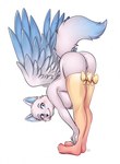 anthro avey_(avey_aveon) bent_over blue_eyes blush bow_stockings breasts butt canid canine canis clothing dipstick_tail dipstick_wings female fox fur hands_on_legs hi_res inner_ear_fluff legwear looking_at_viewer mammal markings multicolored_body multicolored_fur raised_tail smile solo spread_wings stockings tail tail_markings tuft two_tone_body two_tone_fur villmix white_body white_fur wings yellow_clothing yellow_legwear yellow_stockings