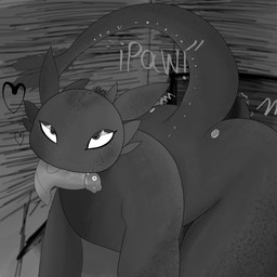 ambiguous_gender anthro big_butt black_body butt duo feral grey_background grey_body heart_symbol male male/ambiguous onomatopoeia simple_background sound_effects text xiaril dreamworks european_mythology how_to_train_your_dragon mythology toothless aquatic dragon fish fury_(httyd) humanoid mythological_creature mythological_scalie night_fury scalie western_dragon 1:1 absurd_res hi_res