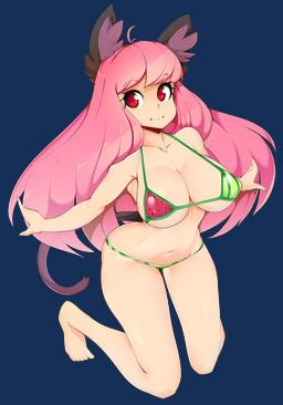 animal_tail barefoot bikini breasts cat_tail cleavage clothed clothing feet female food food_bikini food_print front_view fruit fruit_bikini fruit_print hair melon navel pink_hair plant plant_print print_bikini print_clothing print_swimwear red_eyes simple_background skimpy solo swimwear transparent_background two-piece_swimsuit watermelon watermelon_bikini watermelon_pattern watermelon_print slugbox animal_humanoid cat_humanoid felid felid_humanoid feline feline_humanoid humanoid mammal mammal_humanoid alpha_channel full-length_portrait hi_res portrait
