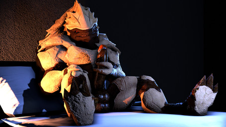 4_balls balls bed bedroom furniture genitals humanoid_genitalia humanoid_penis looking_at_viewer male masturbation multi_balls multi_genitalia penis scales solo thick_penis white_body white_scales hadronighini bioware electronic_arts mass_effect alien krogan 3d_(artwork) digital_media_(artwork) hi_res