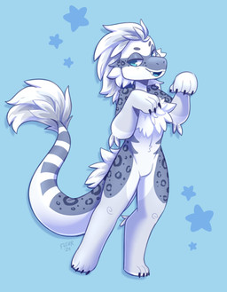 anthro black_claws blue_eyes cheek_tuft chest_tuft chibi claws facial_tuft fangs fur grey_body grey_fur grey_markings hair male markings nude open_mouth short_hair simple_background solo spots spotted_body spotted_fur standing tail tail_tuft teeth tuft white_body white_fur white_hair fleurfurr wade_the_glade dinosaur dromaeosaurid prehistoric_species reptile saurischian scalie theropod colored digital_drawing_(artwork) digital_media_(artwork) hi_res shaded