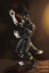 anthro gas_mask gimp_suit latex male mask solo transformation ookamiwoof canid canine canis domestic_dog herding_dog jackal mammal pastoral_dog welsh_corgi hi_res