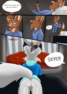 anthro big_ears butt cellphone dialogue dialogue_box duo electronics female fluffy fluffy_tail genitals heart_symbol holding_cellphone holding_object holding_phone holding_smartphone lying male male/female phone pillow rear_view romantic romantic_couple smartphone speech_bubble surprised tail text vulva thehonestrival dark_souls fromsoftware twitter skye_(thehonestrival) arctic_fox canid canine canis domestic_dog fox mammal true_fox absurd_res comic english_text hi_res
