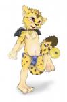 anthro balls blush bulge clothed clothing collar genitals male navel nipples penis pink_eyes solo young young_anthro hexxy felid mammal 2011 hi_res