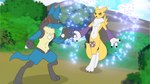 3_fingers action_pose angry annoyed anthro arm_tuft armwear athletic battle biped black_body black_claws black_fur black_nose blue_body blue_eyes blue_fur breasts bridal_gauntlets claws clothing cloud countershade_torso countershading dirt duo eyebrows eyelashes female fight fingers fist fluffy forest frown fur grass intimidation larger_female leaf long_ears long_tail looking_at_another male mountain muscular neck_tuft outside pecs plant pose purple_body purple_clothing purple_fur red_eyes serious serious_face shadow shoulder_tuft shrub size_difference sky slim smaller_male spikes spikes_(anatomy) spines spread_legs spreading tail tan_body tan_fur tomoe_(symbol) tree tuft white_body white_countershading white_fur yellow_body yellow_fur misterpickleman bandai_namco digimon nintendo pokemon canid canine digimon_(species) fox generation_4_pokemon lucario mammal pokemon_(species) renamon 16:9 4k absurd_res crossover digital_drawing_(artwork) digital_media_(artwork) hi_res widescreen