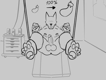 anthro balls balls_inflation bodily_fluids cum cumshot ejaculation erection expansion genital_expansion genital_fluids genitals humanoid_genitalia humanoid_penis male medical object_in_urethra penetration penis probe restrained restraints scientific_experiment solo spread_legs spreading urethra urethral urethral_bulge urethral_penetration anonymous_artist canid canine mammal 4:3 animated