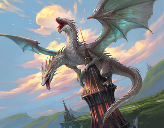 2_heads ambiguous_gender building claws cloud day detailed_background dutch_angle feral grass membrane_(anatomy) membranous_wings multi_head open_mouth outside plant solo tail teeth tower wings fajareka_setiawan hasbro magic:_the_gathering mythology wizards_of_the_coast dragon mythological_creature mythological_scalie scalie hi_res official_art