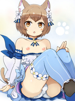 brown_hair bulge clothed clothing crossdressing dress femboy hair legwear light_body light_skin male nipples panties pattern_clothing pattern_legwear solo striped_clothing striped_legwear stripes thigh_highs underwear upskirt komito re:zero ferris_argyle animal_humanoid cat_humanoid felid felid_humanoid feline feline_humanoid humanoid mammal mammal_humanoid 2016 digital_media_(artwork) hi_res shaded
