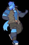 anthro beard blue_body blue_eyes blue_fur clothed clothing eyewear facial_hair fur glasses looking_at_viewer male solo conditional_dnp joxen_star kbh_kazuhisa joxen canid canine canis mammal wolf 2024 absurd_res alpha_channel artist_collaboration cel_shading hi_res shaded