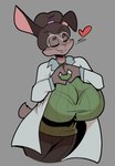 big_breasts bra_outline breasts clothed clothing coat eyes_closed eyewear fur gesture glasses grey_background hair heart_gesture heart_symbol huge_breasts lab_coat long_ears simple_background smile sweater topwear empskit marlena_(empskit) lagomorph leporid mammal rabbit hi_res