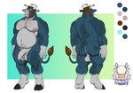 anthro balls belly big_pecs blue_body body_hair erection genitals male mottled musclegut muscular muscular_male nipples nude overweight overweight_male pecs slightly_chubby solo standing stubble 1ceberg bovid bovine cattle mammal absurd_res hi_res