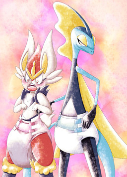 ambiguous_gender anthro blue_diaper bodily_fluids clothed clothing diaper diaper_only duo female genital_fluids male pink_diaper prank surprised teeth teeth_showing topless unclean_diaper urine used_diaper using_diaper wearing_diaper wet_diaper wetting wetting_diaper deviantdaredevil nintendo pokemon cinderace generation_8_pokemon inteleon pokemon_(species) hi_res