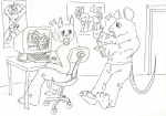 anthro caught_in_the_act computer duo electronics female human_on_anthro interspecies male male/female pornography poster reverse_furry role_reversal tail walk-in yilia-the-pale-wolf canid canine human mammal murid murine rat rodent 2010 black_and_white digital_drawing_(artwork) digital_media_(artwork) monochrome sketch