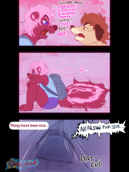 ambiguous_gender angry anthro argument bodily_fluids dialogue elevator eyewear glasses kid_fight male pouting tears text young clubskunk cass_(clubskunk) canid canine canis domestic_dog mammal mephitid skunk 3:4 comic english_text hi_res