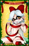absurd_res animal_humanoid breasts cephalopod cephalopod_humanoid chacrawarrior christmas convenient_censorship ear_piercing ear_ring english_text female hi_res holidays humanoid humanoid_pointy_ears inkling kneeling looking_at_viewer marie_(splatoon) marine marine_humanoid mollusk mollusk_humanoid nintendo not_furry nude paper_in_mouth piercing pseudo_hair pupils ribbons ring_piercing solo splatoon star tentacle_hair tentacles text unusual_pupils