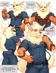 anthro anthrofied areola butt clothed clothing half-closed_eyes heart_symbol looking_at_viewer male multiple_poses muscular muscular_anthro muscular_male narrowed_eyes open_clothing pokemorph pose rear_view red_eyes simple_background solo text uniform white_background yolko_shark nintendo pokemon arcanine generation_1_pokemon pokemon_(species) absurd_res english_text hi_res